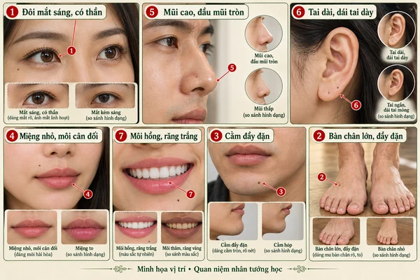 Minh họa vị trí và đường nét cho bài: Tướng mệnh phụ nữ có số an nhàn, phú quý
