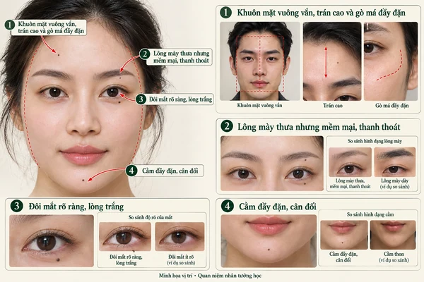 Minh họa vị trí và đường nét cho bài: Tướng phụ nữ là trợ thủ đắc lực cho sự nghiệp của người chồng