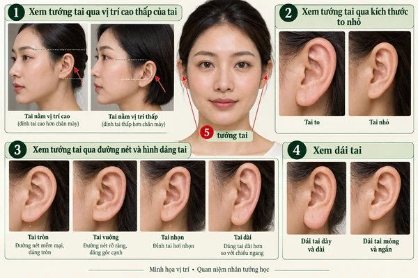 Minh họa vị trí và đường nét cho bài: Giải mã vận mệnh qua tướng tai