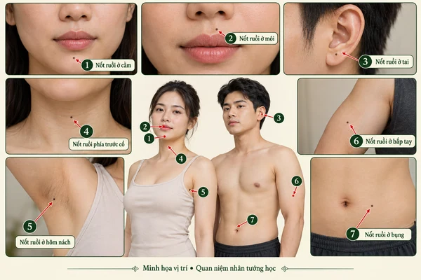 Minh họa vị trí và đường nét cho bài: 7 nốt ruồi phú quý trên cơ thể phụ nữ, càng lớn tuổi càng hưởng nhiều tài lộc
