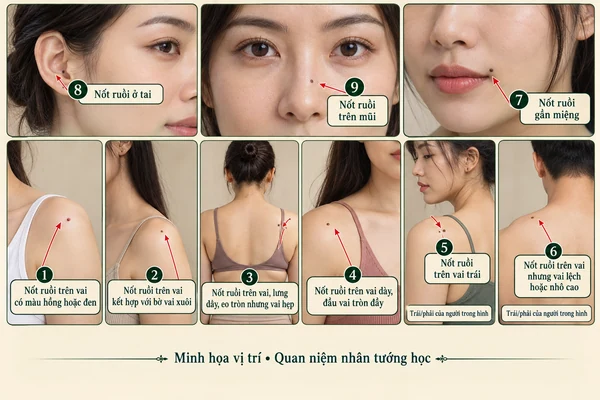 Minh họa vị trí và đường nét cho bài: 7 vị trí nốt ruồi trên vai phụ nữ tiết lộ điều gì về vận mệnh?