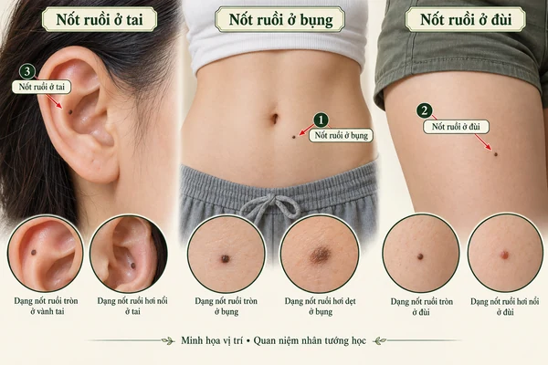 Minh họa vị trí và đường nét cho bài: 3 nốt ruồi phú quý ở phụ nữ: vượng tài, vượng vận, mang lộc cho cả gia đình