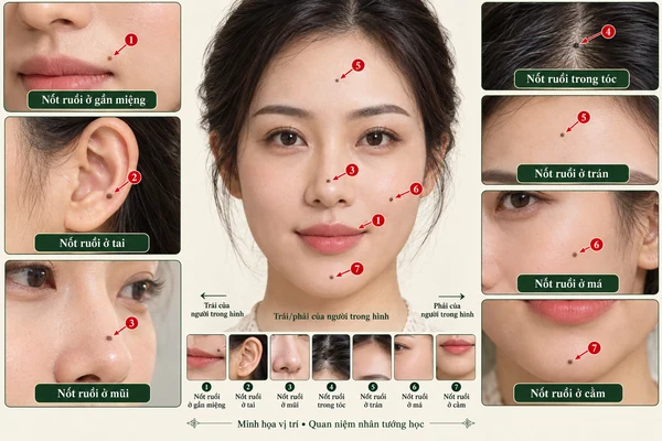 Minh họa vị trí và đường nét cho bài: Nhận biết những nốt ruồi phú quý của phụ nữ