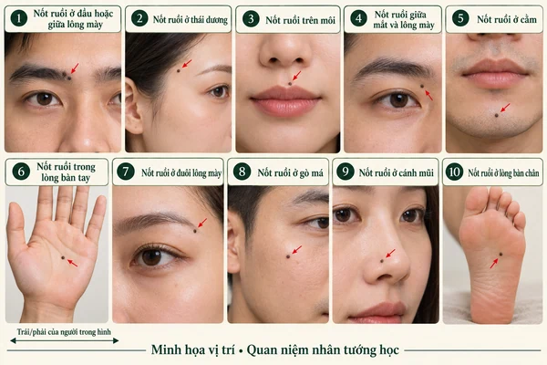 Minh họa vị trí và đường nét cho bài: Những nốt ruồi không nên tẩy vì cực kỳ may mắn