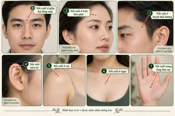 Minh họa vị trí và đường nét cho bài: Những vị trí nốt ruồi được xem là “đại cát đại lộc”: Ai sở hữu được cho là có số hưởng, cuộc đời nhiều may mắn
