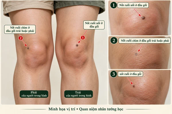 Minh họa vị trí và đường nét cho bài: Nốt ruồi ở đầu gối có ý nghĩa gì? Người sở hữu vị trí này được dự đoán có vận mệnh ra sao?