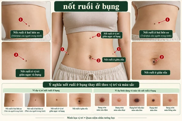 Minh họa vị trí và đường nét cho bài: Nốt ruồi ở bụng nói lên điều gì? Giải mã ý nghĩa theo từng vị trí đặc biệt
