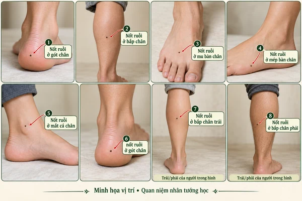 Minh họa vị trí và đường nét cho bài: Nốt ruồi ở gót chân có ý nghĩa gì? Giải mã vận mệnh qua từng vị trí nốt ruồi ở chân