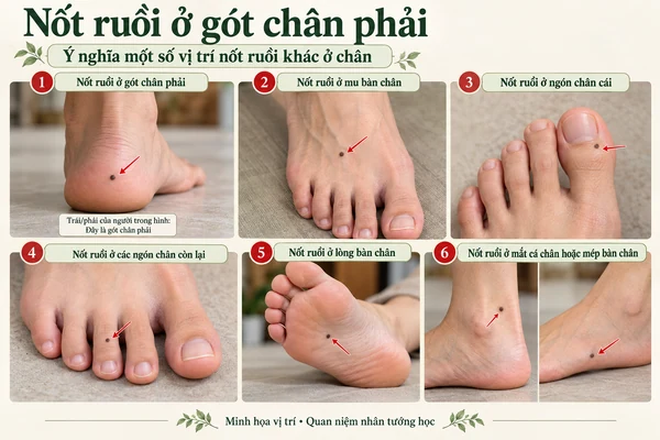Minh họa vị trí và đường nét cho bài: Nốt ruồi ở gót chân phải có ý nghĩa gì?