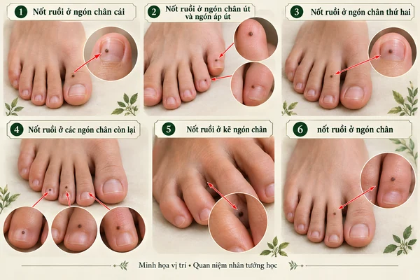 Minh họa vị trí và đường nét cho bài: Nốt ruồi ở ngón chân mang ý nghĩa gì?
