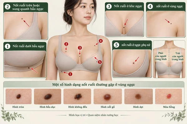 Minh họa vị trí và đường nét cho bài: Nốt ruồi ở ngực phụ nữ nói lên điều gì?