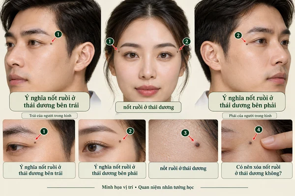 Minh họa vị trí và đường nét cho bài: Nốt ruồi ở thái dương có nên xóa hay không?