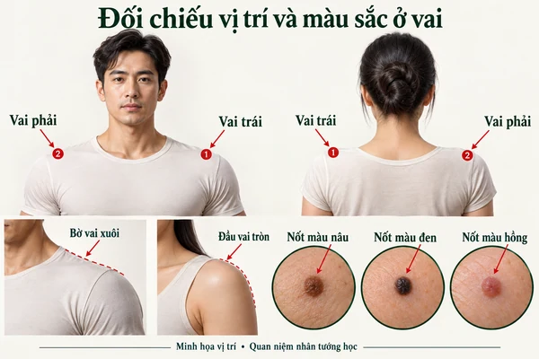 Minh họa vị trí và đường nét cho bài: Nốt ruồi ở vai có ý nghĩa gì?