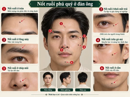 Minh họa vị trí và đường nét cho bài: Nốt ruồi phú quý ở đàn ông
