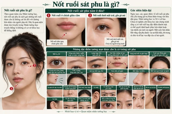 Minh họa vị trí và đường nét cho bài: Nốt ruồi sát phu là gì?