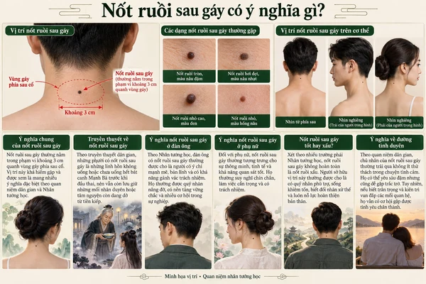 Minh họa vị trí và đường nét cho bài: Nốt ruồi sau gáy có ý nghĩa gì?