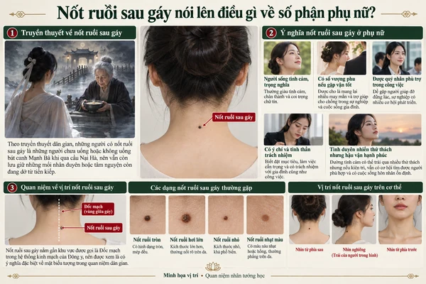 Minh họa vị trí và đường nét cho bài: Nốt ruồi sau gáy nói lên điều gì về số phận phụ nữ?