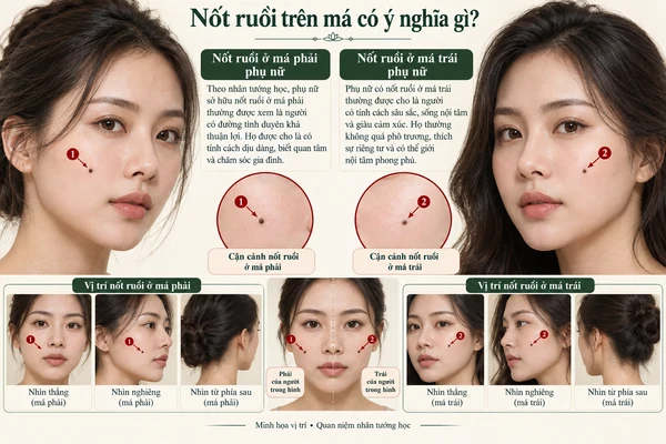 Minh họa vị trí và đường nét cho bài: Nốt ruồi trên má có ý nghĩa gì?