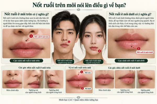 Minh họa vị trí và đường nét cho bài: Nốt ruồi trên môi nói lên điều gì về bạn?