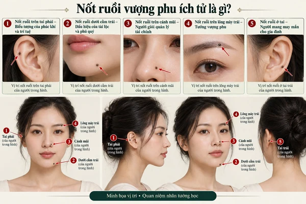 Minh họa vị trí và đường nét cho bài: Nốt ruồi vượng phu ích tử là gì?