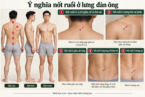 Minh họa vị trí và đường nét cho bài: Ý nghĩa nốt ruồi ở lưng đàn ông