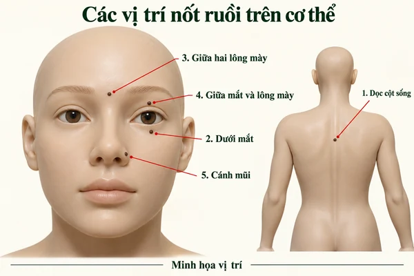 Minh họa vị trí và đường nét cho bài: Ý nghĩa nốt ruồi đặc trưng trên cơ thể