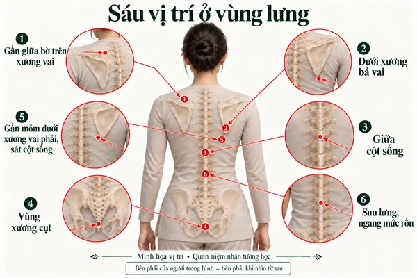 Minh họa vị trí và đường nét cho bài: Ý nghĩa may mắn của 6 nốt ruồi phú quý trên “tấm lưng ngọc ngà” của phụ nữ