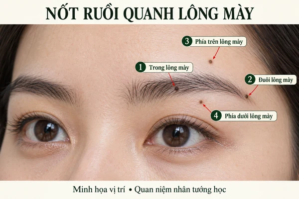 Minh họa vị trí và đường nét cho bài: Xem tướng nốt ruồi trong lông mày